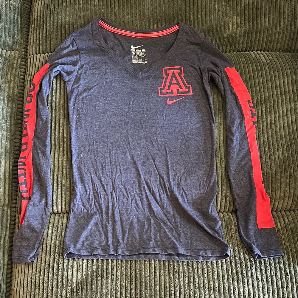 Nike Arizona Long Sleeve Tee in Blue and Red with Contrasting Stripes